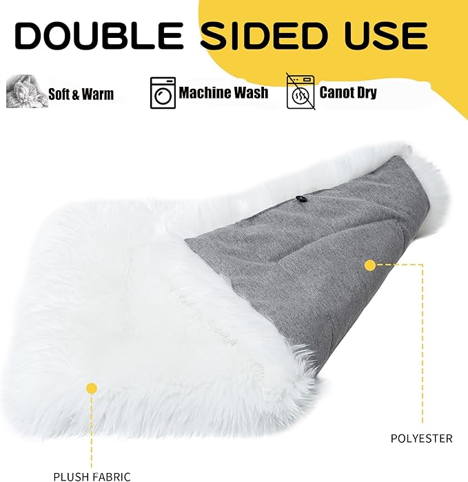 Fluffy Dog Cat Bed Mat 19.6x31.4 inch, Washable Soft Plush Faux Fur Warm Area Puppy Pads Blanket for Indoor Pet Sleep Cushion White
