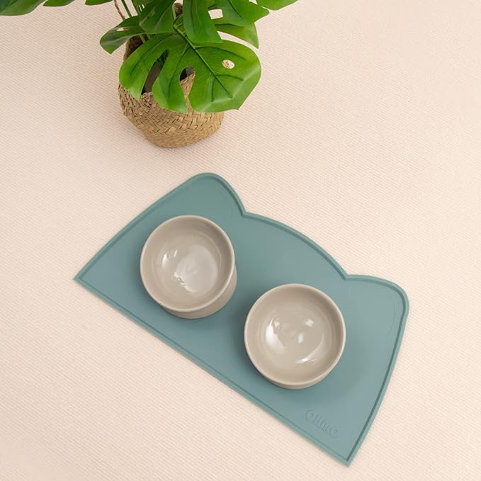 OHMO - Cat Food Mat, Silicone Pet Feeding Mat for Floor Non-Skid Waterproof Dog Water Bowl Tray, Easy to Clean Pet Placemat