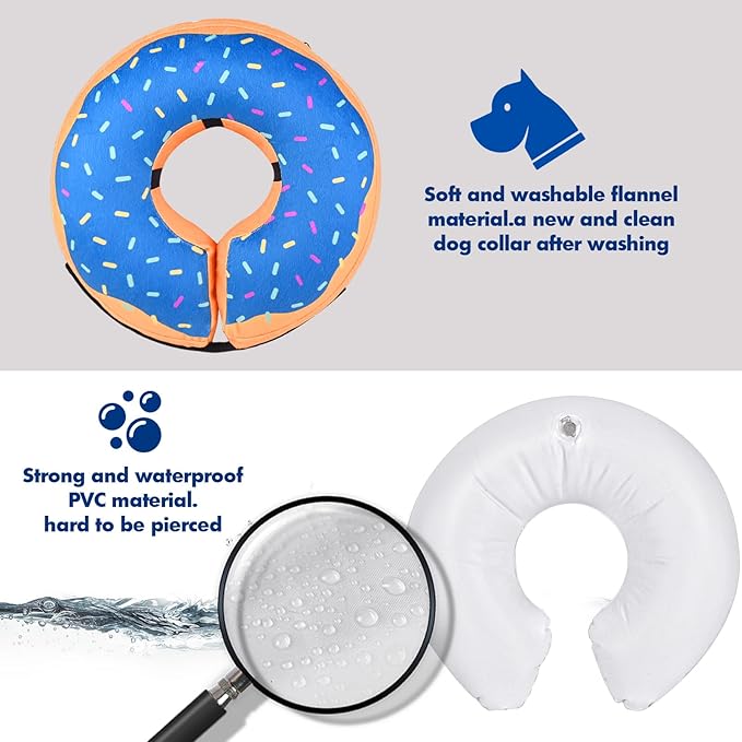Katoggy Inflatable Dog Cone Collar for Post-Surgery Dogs & Cats, Soft Adjustable Blow-Up Donut E-Collar for Small, Medium & Large Pets