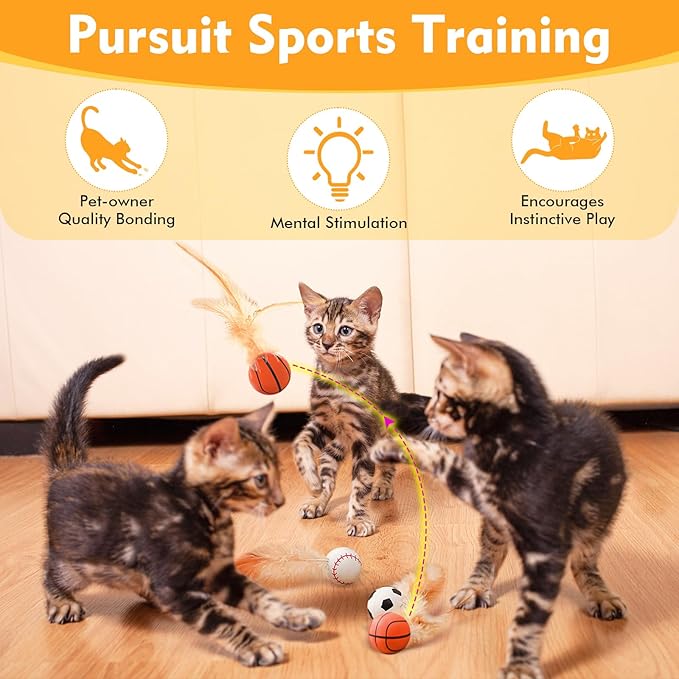 6 Pack Interactive Cat Ball Toys,Bouncy Ball with Natural Feathers for Indoor Cats and Kittens,Elastic Cat Toy Balls for Cats Playing Exercise