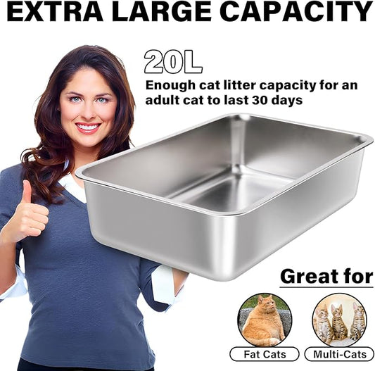 Stainless Steel Litter Box Easy Clean,-Large Metal Litter Box for Cats, High Sided Metal Litters Boxes, No Smell, Non Stick, Odor Proof, Indoor Outdoor