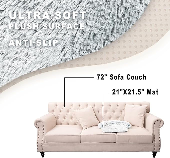 Calming Dogs/Cats Bed Mats, Dog Pad Washable Removable Couch Cover, Plush Long Fur Mat for Pets, Waterproof Lining, Perfect for Small, Medium and Large Dogs and Cats (Gradient Gray, 21"x21")