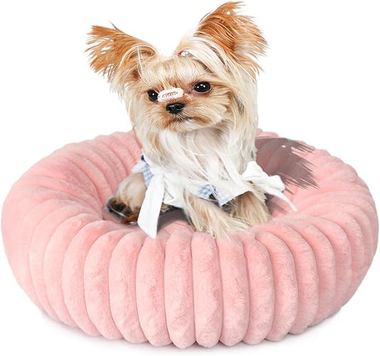 Pink Puppy Beds for Small Dogs and Kitty Washable Soft Comfort Donut Cute Cuddle Dog Bed with Sides Cat Beds for Indoor Cats,Round Corduroy Fleece Pet Bed for Small Cats and Tiny Dogs Girl,16x16Inches