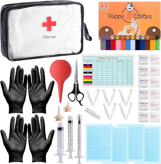 Puppy Kitten Whelping Kit,Birthing Supplies for Newborn Puppies and Kittens for Keeping Kitten Dogs Cats Feeding Sets Supplies Includes Whelping Collars Record