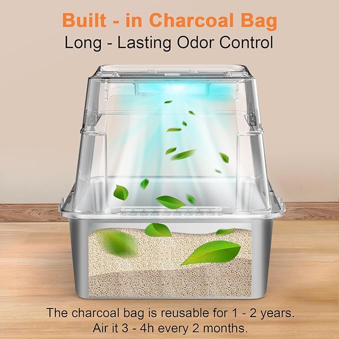 URPOWER Stainless Steel Cat Litter Box with Lid 110° Flip-Top Extra Large Enclosed Litter Box Non-Sticky Metal Pan with High Sided & Scoop, Odor Free, Front & Top Entry, Anti-Leakage, Easy Cleaning