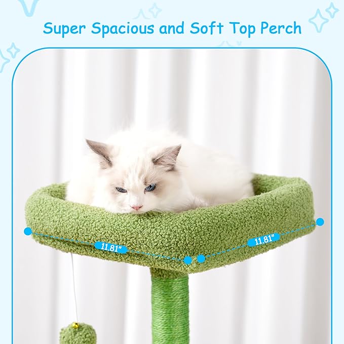 Hey-brother Cat Tree, 42.5-Inches Cat Tower for Indoor Cats, Plush Multi-Level Kitten Cat Condo with Scratching Post,Ramp, Basket, Spacious Cat Cave, Hanging Ball, Green and Yellow MPJ007SGY