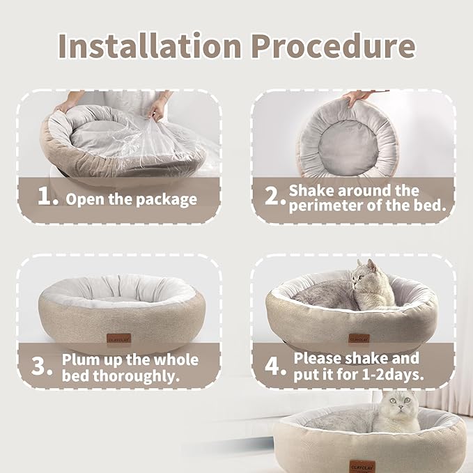 Cozy Round Cat Bed – Soft, Comfortable Cushion for Cats & Kittens – Non-Slip, Machine Washable, Plush Sleep Bed for Cats, Ideal for Resting & Napping (Linen & Medium)