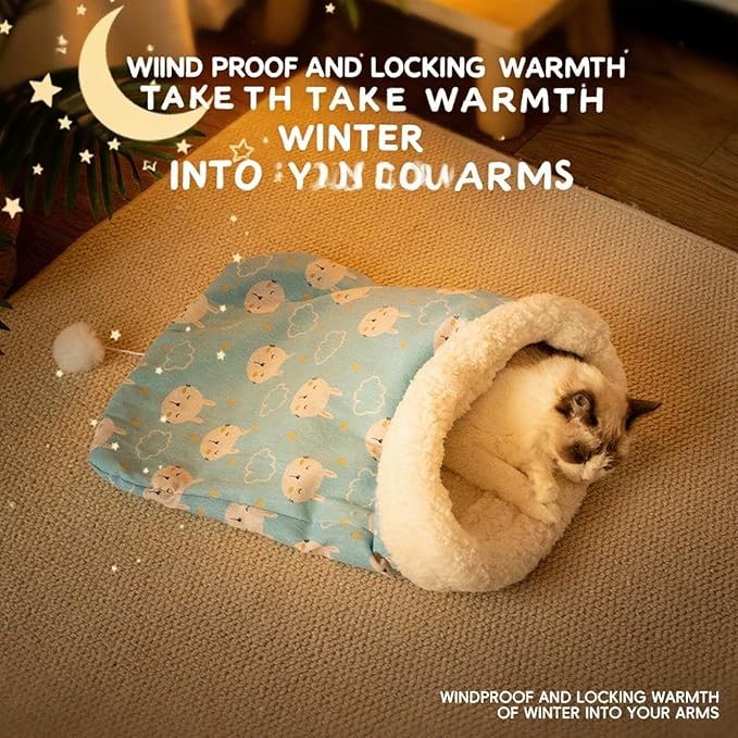 Cozy Pet Nest for Cats, Cozy Pet Nest for Cats and Dogs, 2025 New Winter Sleeping Bag with Thickened Pockets, Cat Bed Cave Sleeping Bag,Self Warming Pad Sack for Kitten/Puppy (Yellow, 14 * 18in)