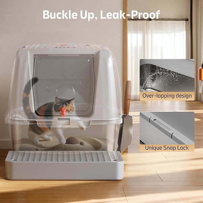 2 Pack Stainless Steel Cat Litter Box, Semi-Enclosed + Fully Enclosed Non-Odor Litter Box with Litter Scoop and Litter Mat (Non-Sticky, Easy to Clean, Anti-Urine Leakage)