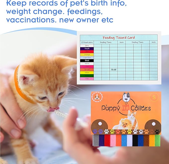 Puppy Kitten Whelping Kit,Birthing Supplies for Newborn Puppies and Kittens for Keeping Kitten Dogs Cats Feeding Sets Supplies Includes Whelping Collars Record
