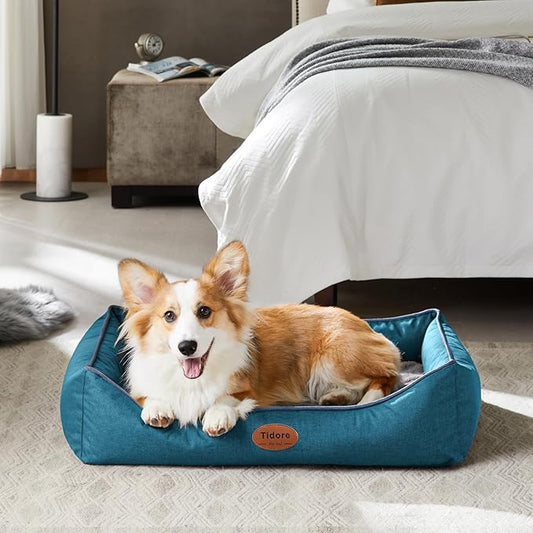 Orthopedic Dog Beds for Medium Dogs, Durable Egg Crate Foam Sofa Dog Bed wit Washable Removable Cover,Waterproof Lining,Pet Bed for Large Dogs (Peacock Blue, 31.5" L x 25.2" W x 7" Th)