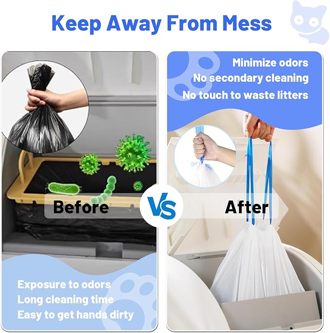 120 Count Extra Large Cat Litter Box Liners, Cat Litter Waste Receptacles Bags for MeoWant MW-SC01/MW-SC02/MW-LR01 Self-Cleaning Litter Box