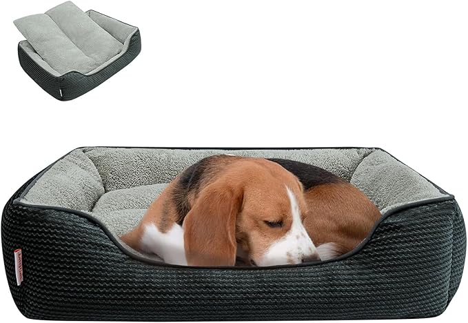 Miguel Dog & Cat Bed with Removable Cushion/Pillow - Washable, Anti-Slip, Dark Gray, 30 Inch Rectangle for Medium/Small Dogs & Cats
