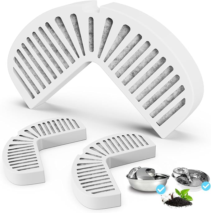 Cat Water Fountain Filters, 3 Pack Replacement Filters for Ceramic & Stainless Steel Fountains Automatic Pet Fountain Dog Water Dispenser (3 Pack)