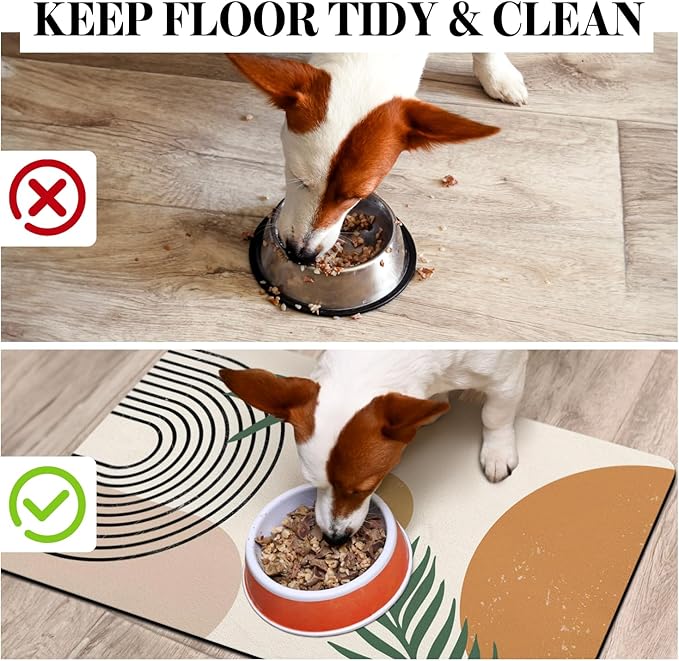 Super Absorbent Dog Food Mat - Non-Slip Bowl Mat for Food and Water, Eco-Friendly Boho Placemats for Pet Feeding