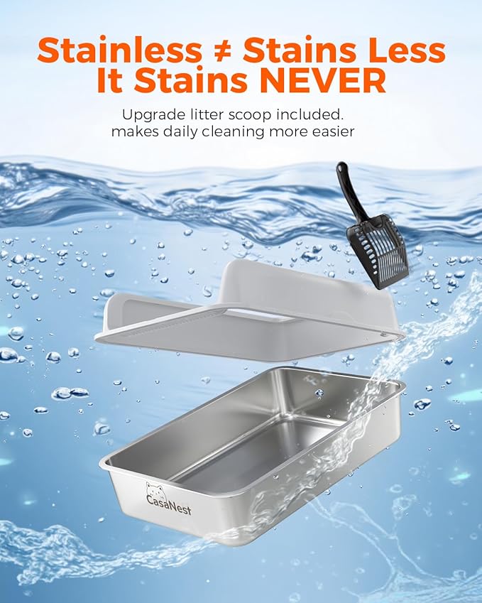 XXXL Stainless Steel Cat Litter Box with Lid 28.1''×20.5'' × 10.1” Extra Large Metal Cat Litter Box for Big, Multi Cats, Anti-Leakage & Non-Stick Metal Pan, Easy to Clean, Durable (Light Grey