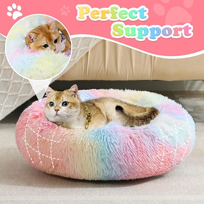 JOLLYVOGUE Dog & Cat Bed, Calming Anti-Anxiety Pet Bed for Small Dogs, Fluffy Donut Cushion for Small and Medium Pets (20")