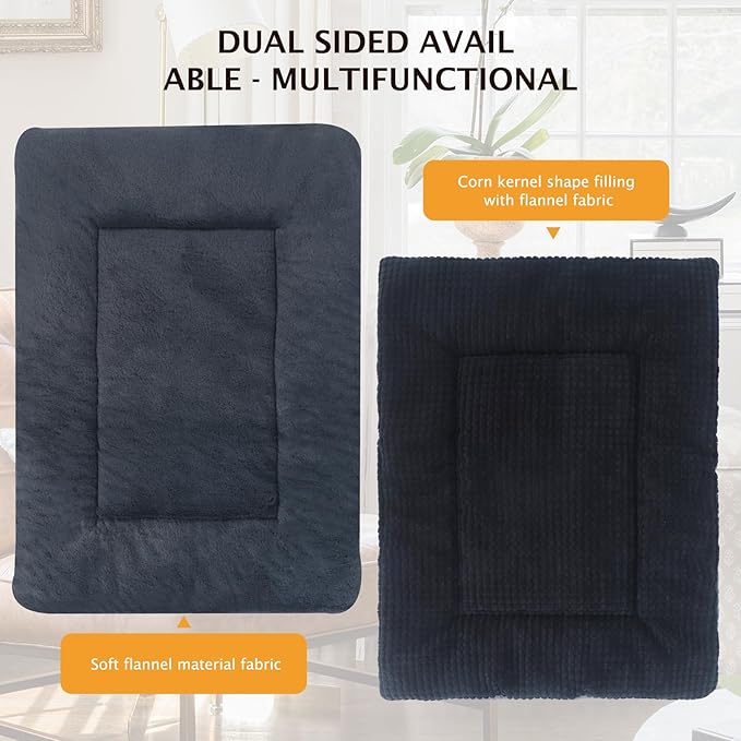 Reversible Dog Bed Mat with Plush and Corn Velvet,Soft Warm Pet Cushion, Dual Purpose Washable Sleeping Mattress Bed for Small Medium Large Dog and Cat XB004 (24"x18", Dark Grey)