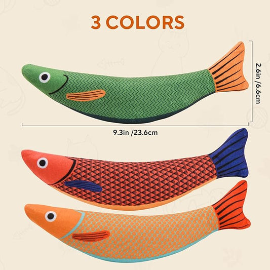 AUSCAT Cat Catnip Toys, 3PCS Catnip Fish Toy for Cats, Cat Kicker Toys with Crinkle Sound, Interactive Plush Soft Cat Toys for Indoor Cats and Kittens