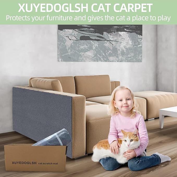 Cat Scratch Mat 120"x15.8",Cat Scratch Carpet Trimmable Self-Adhesive Cat Scratch Pad,Decorative Cat Tree Shelf，Cat Wall，Cat Scratching Post,Cat Couch Protector(Grey)