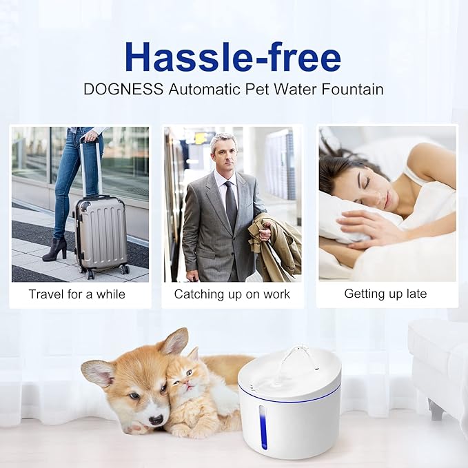 DOGNESS D03 Pet Water Fountain, Healthy and Hygienic Drinking Fountain Super Quiet Flower Automatic Electric Water Bowl for Dogs, Cats, Birds (1L, White)