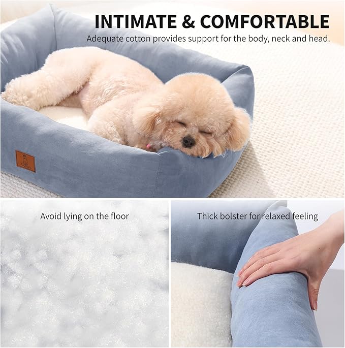 25In Dog Bed for Small Medium Sized Dogs - Washable Rectangle Puppy Bed for Indoor Outdoor, Cozy Pet Bed with Support Pillow & Non-Slip Bottom(Blue, Medium)