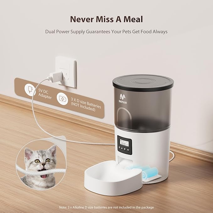 Automatic Cat Feeder and Water Fountain, Timed Pet Dry Food Dispenser, Programmable Portion Control, 1-6 Meals Per Day, Cat Fountains for Drinking with Filter, Small Pets (3L Combo)