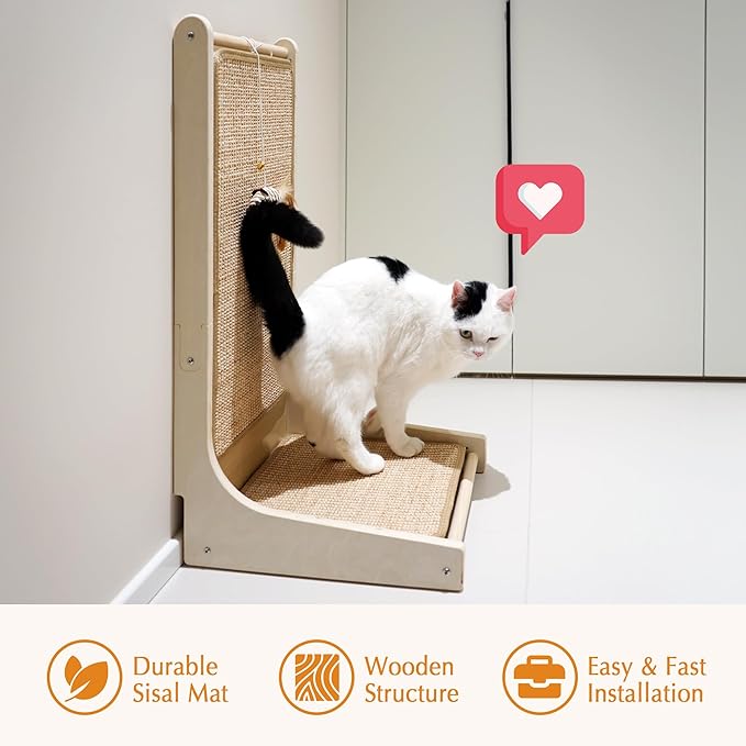 PETKARAY Vertical Sisal Cat Scratcher Board, Right Angle Scratching Post and Scratch Pad for Indoor Cats, Wall Furniture Protector