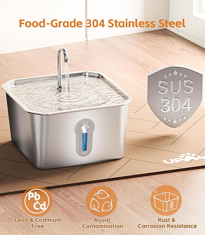 Cat Water Fountain Stainless Steel 135oz/4L Pet Water Fountain for Cats Indoor Pets Dog Small Animal Automatic Dog Water Dispenser with 3 Filters 1 Sponge Quiet