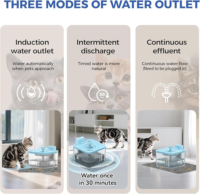 PAPIFEED Wireless Cat Water Fountain, 106oz/3L Battery Operated Pet Water Fountain Cordless for Cats Indoor, Automatic Cat Drinking Dispenser with Motion Sensor, Leak-Proof Silicone Pad Included Cyan