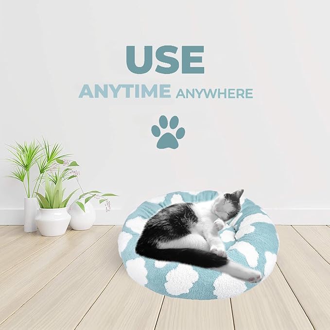 Whiskers & Friends Cat Bed, Cat Beds for Indoor Cats Washable, Orthopedic Soft Fluffy Round Calming Pet Bed for Small to Large Kitty Kittens & Dogs, Small Dog Beds & Furniture