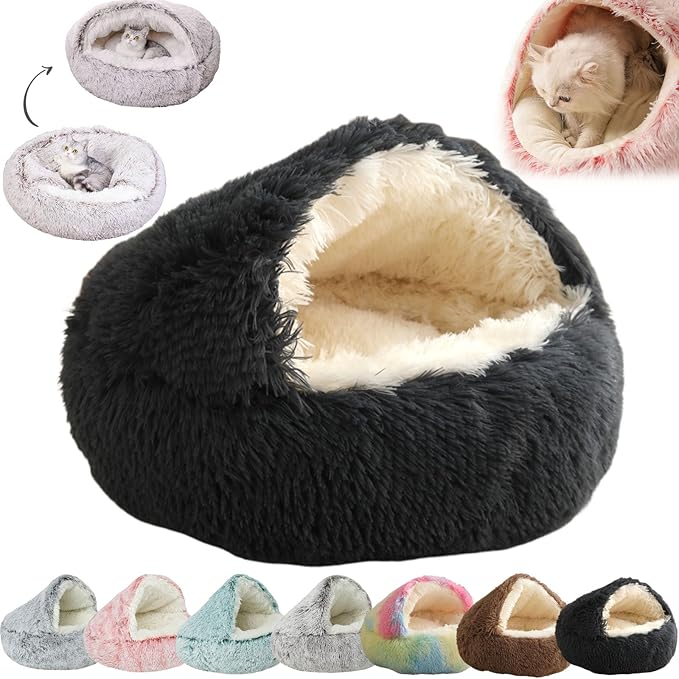 Lapcatz Nest Bed - Dogegis Plush Covered Cat & Dog Bed, Anti-Slip Washable, Large (26in), Black