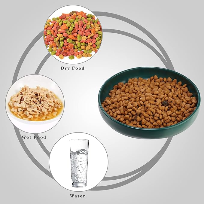 Ceramic Cat Bowls,Shallow Cat Dishes for Food and Water, 6 inch Matte Finish Wide Cat Food Bowl,Whisker Fatigue Free Pet Puppy Kitten Bowl Set of 3,Dishwasher Safe