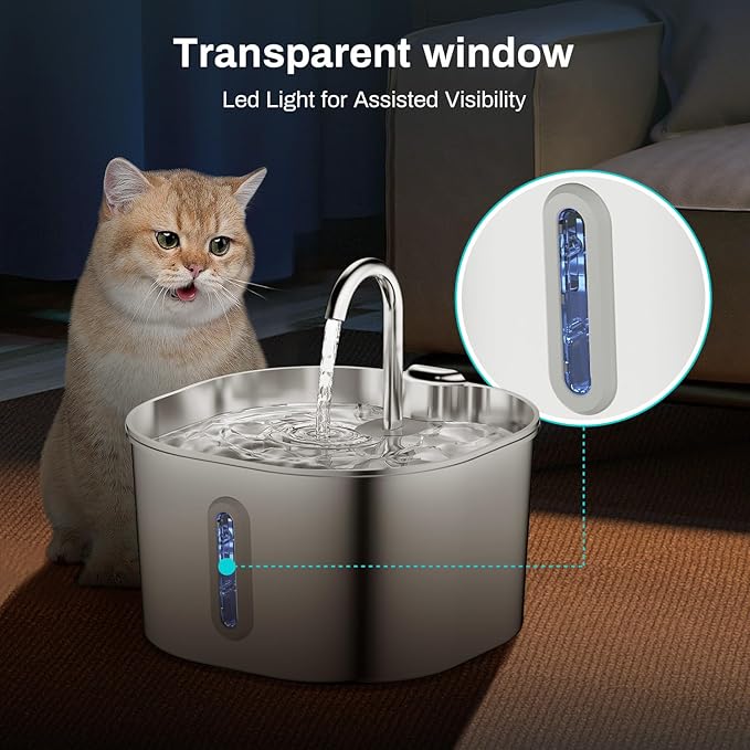 2.2L Stainless Steel Cat Water Fountain Automatic Pet Water Dispenser Accessories Auto Cat Drinking Fountain Dog Drinker Bowl