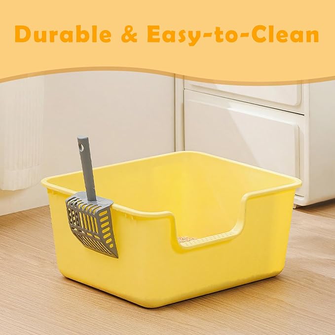 Large Cat Litter Box with High Sides,Cat Litter Pan with Low Entry,Cat Box for Indoor Kittens & Senior Cats,Anti-Splashing,Waterproof,Easy to Clean,Durable (White)