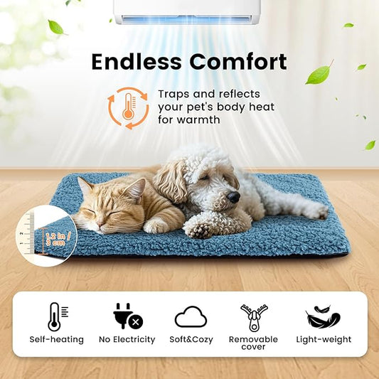 Dog Bed Mat Self Heating Pad for Medium Large Dogs, Dog House Bed Crate Pad for Sleeping Self Warming Pet Bed Puppy Blanket with Removable Washable Cover, Blue 42 Inches