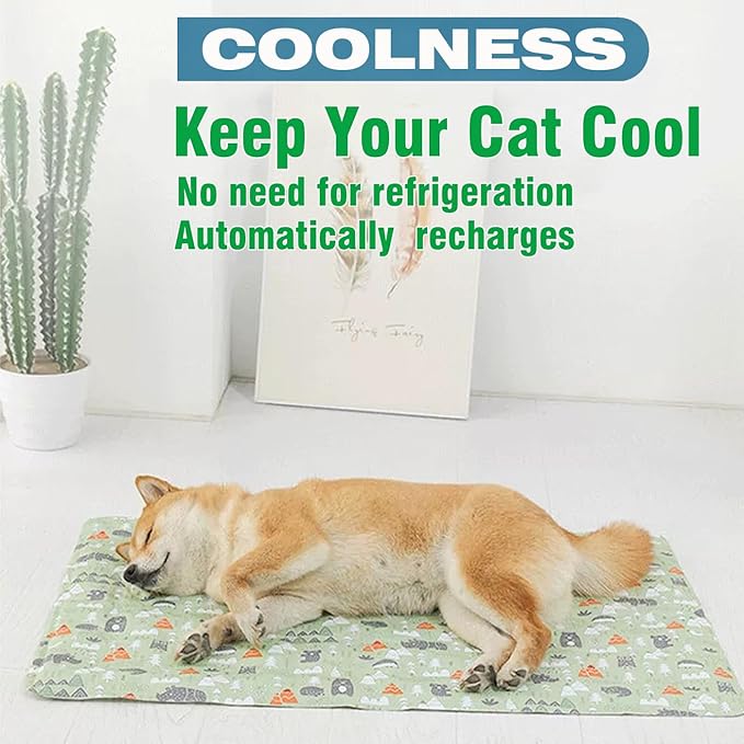Dog Cooling Mat, Pet Self-Cooling Mat Pad Bed for Dogs Cats and Rabbits Easy Washable Summer Cool Down Comfortable Mat for Pet (Medium Forest)