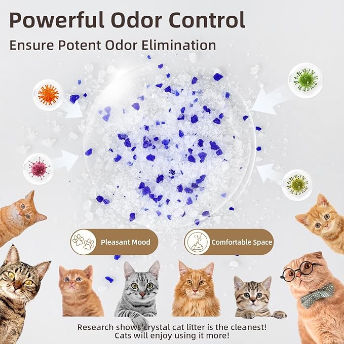 LaSyL Premium Crystal Cat Litter - 17.2 lb, Four Months Lasting - Superior Odor Control & Absorption, Non-Clumping, Low Tracking Silica Gel Safe for Pet, White & Blue (4 Bags of 4.3 lb)