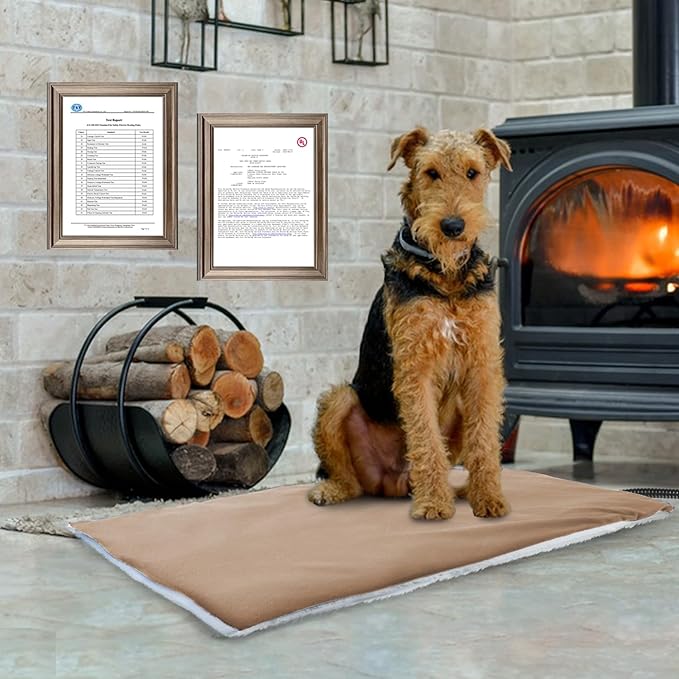 Rest-Eazzzy Heated Cat Pad, Cat Bed with Removable Cover, 5 Level Timer & Temperature, Indoor Warming Mat for Cats & Dogs (Heat Pad, Pure-Brown)