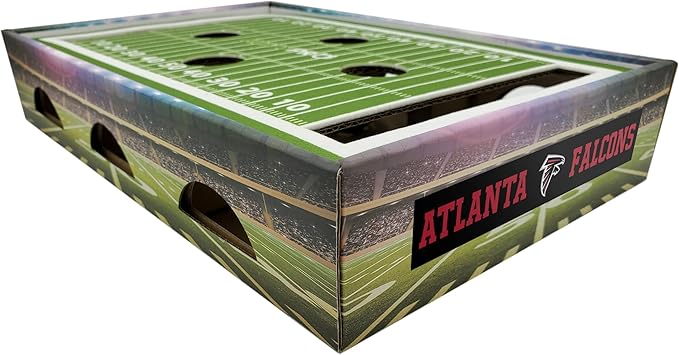 NFL Atlanta Falcons Football Stadium Cat Scratcher Find & Play Box. Game Day Toy With 2 Jingle Bell Balls. Football Field Felt Scratcher Play and Lounge Stimulating Game