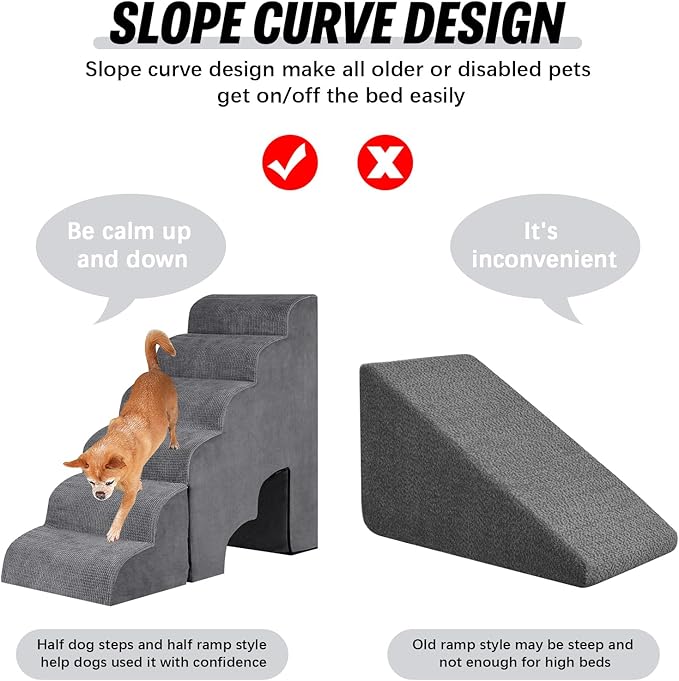 6 Step Dog Stairs&Steps 29 Inches Tall Up to 29-32 Inches High Bed, Dog Ramp Cat Stairs Pet Ladder for Small Medium Dogs, Doggie, Old Cats, Kitty, Grey