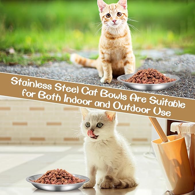 kathson Shallow Stainless Steel Cat Bowls 24 Pcs Whisker Fatigue Cat Dishes Flat Dog Feeding Saucers Pet Food and Water Plate Set for Kitten Puppy and Other Small Animals (7.00 Inch Dia)