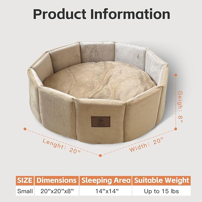 Cat Bed Kitten Bed, Washable Round Cat Beds for Indoor Cats, Super Soft Faux Rabbit Fur Small Kitten Bed for Puppy and kitten, Fluffy Inner Mat Filling Memory Foam with Anti-Slip Bottom (khaki)