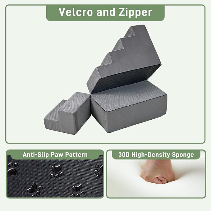 Dog Stairs for High Beds 28-30 inches Tall, 6-Step Dog Stairs for Small Large Dogs/Cats, Foam Dogs Steps/Ramp for High Bedsides/Couch, Non-Slip Balanced Pet Step/Pamp/Ladder for Bed, Grey