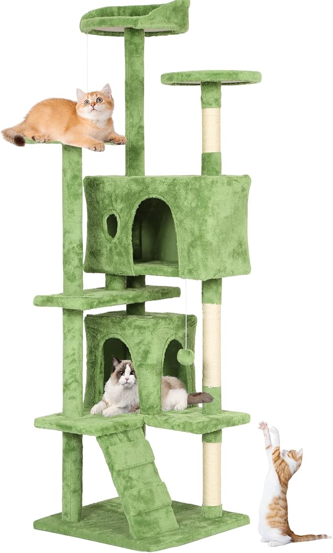 BestPet 70in Cat Tree Tower for Indoor Cats,Multi-Level Cat Furniture Activity Center with Cat Scratching Posts Stand House Cat Condo with Funny Toys for Kittens Pet Play House,Green