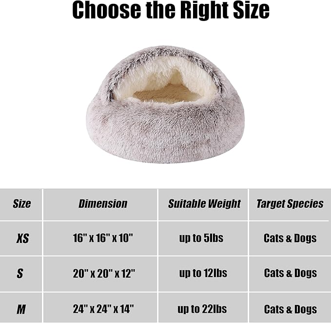 HYQ Small Dog Bed, Cat Beds for Indoor Cats Washable, Cozy Cat Cave Bed, Non-Slip Cat Beds, Calming Dog Bed with Hooded Cover, Dog Bed with Cover for Small Medium Pets (Coffee, 20×20 Inch)