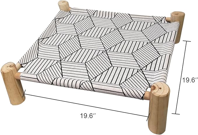 Pozico Cat/Dog Bed Hammock - Wooden Raised Indoor/Outdoor Beds - Breathable Mesh for Small Animals - White Diamond