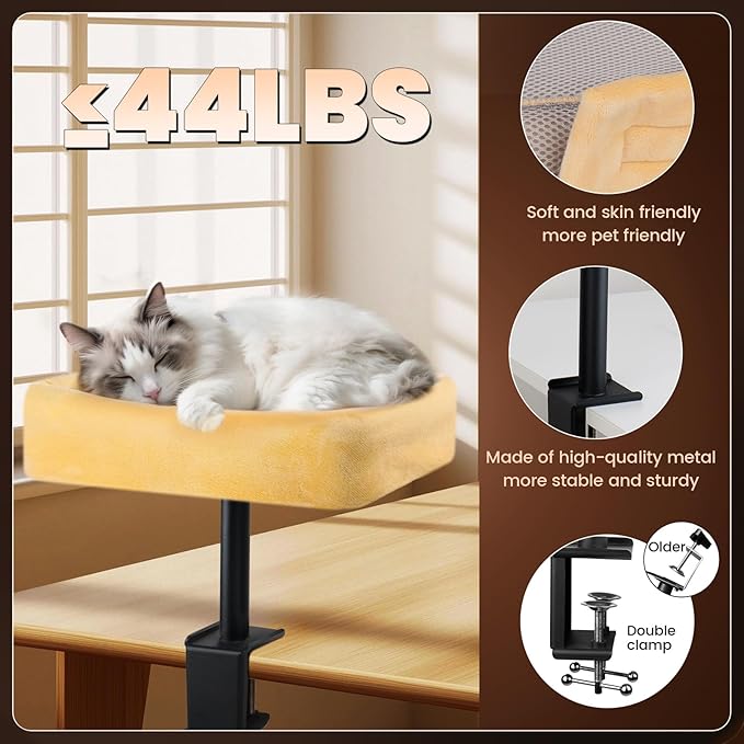 Cat Desk Bed, Sturdy Cats Bed for Desk with Washable Cover, Dual-Sided Breathable Summer & Winter, Comfortable Soft Pet Nest Bed with Reinforced Steel Frame, Easy Assembly for Home Office/Study Room