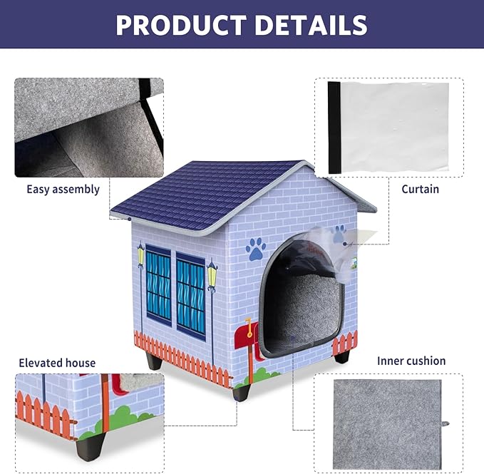 Elevated Cat Houses for Indoor/Outdoor Covered Kitten Beds Feral Cat Shelter Hideaway Bed Easy to Assemble