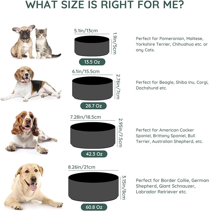 SPUNKYJUNKY 13.5OZ Ceramic Dog and Cat Bowl, Modern Cute Weighted Food Water Bowl for Replacement Black (2 Pack)